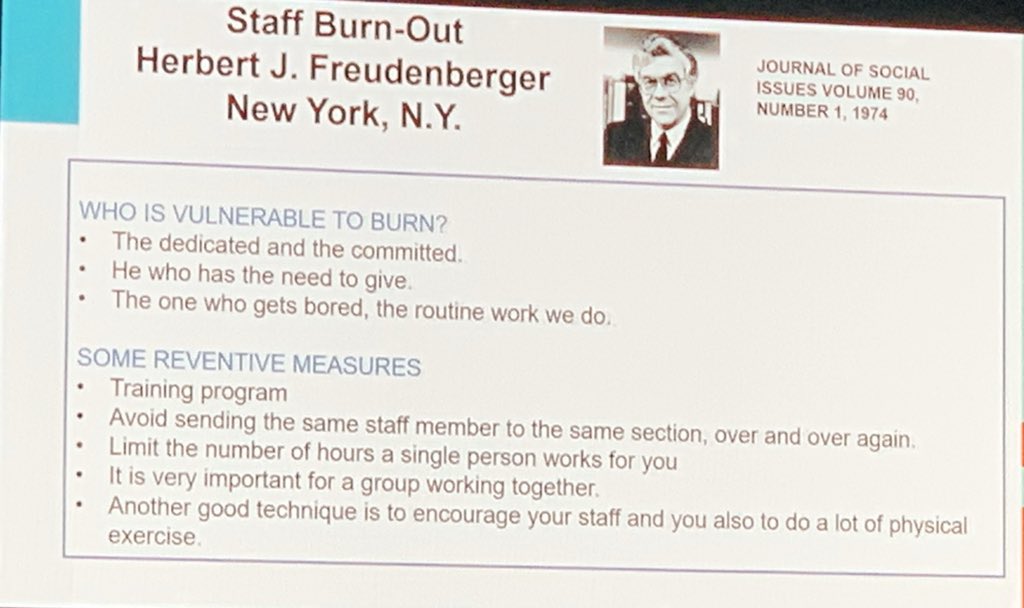 We think of burnout as a new problem, but Dr. Nin presents a paper on burnout from 1974. #CCC49