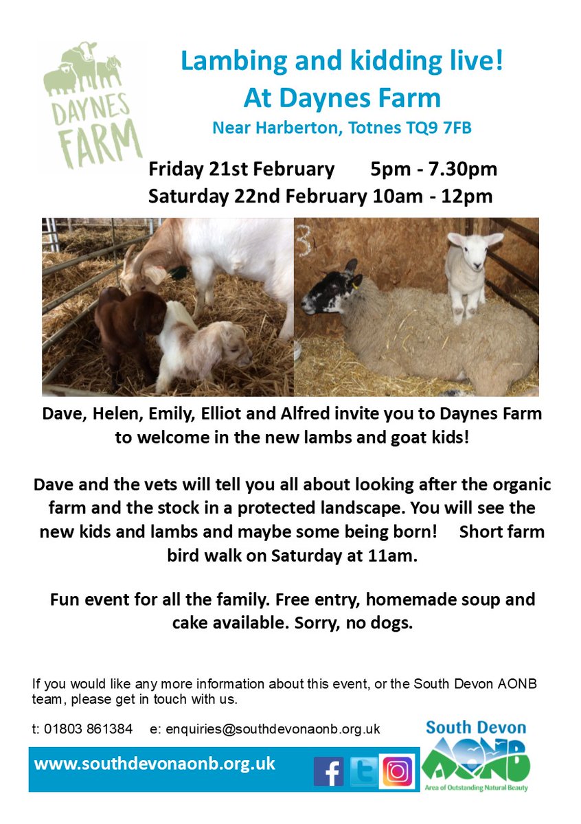 SouthDevonNL's tweet photo. Lambing and Kidding Live, Fri 5-7.30 and Sat 10-12. Meet Dave, Helen, twins Elliot and Emily and little brother Alfred. Hear  about a typical farmers day and maybe witness a birth. #britishfarming @BBCDevon @BBCSpotlight @WMNNews #FutureGenerations #OutstandingHour #AONB #Devon https://t.co/AscqLDQvhJ