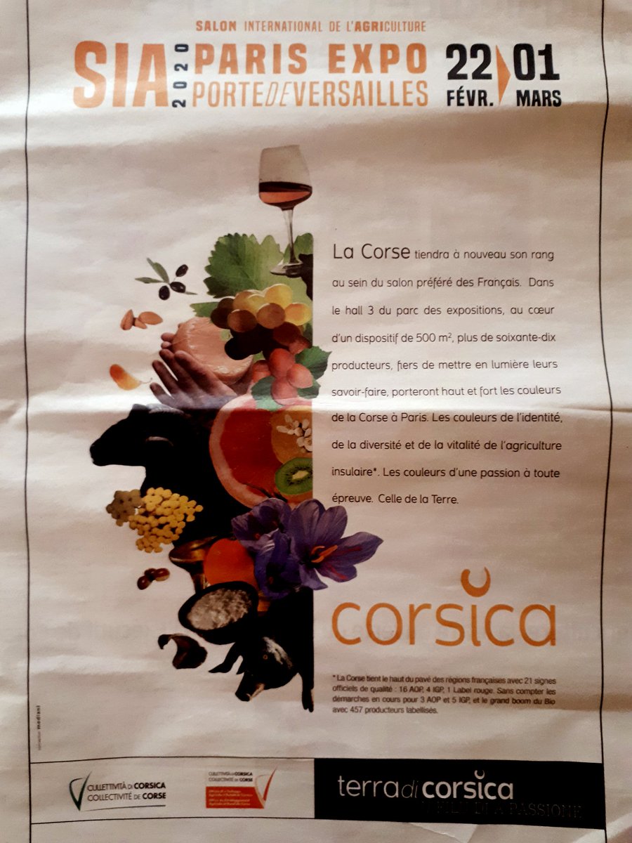 HanscotteDavid's tweet image. Sur nôtre"corse matin" du jour , une belle affiche qui représente la diversité de nôtre agriculture #odarc #sia2020.
