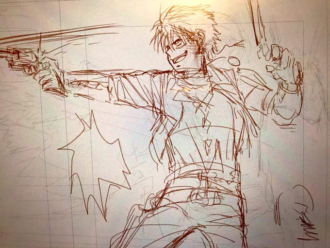 割とこの辺りも前から描きたかったシーンの一つなんだけど、もっと派手なアクションにしようとか色々考え過ぎ、そして描くのに妙に緊張しちゃって思うように捗らなかった夜活?
もう見開きにして大きく描いても窮屈感があるw??
うう。もっと描きたけれど寝不足は避けたい。
今日はこれでお開きです? 