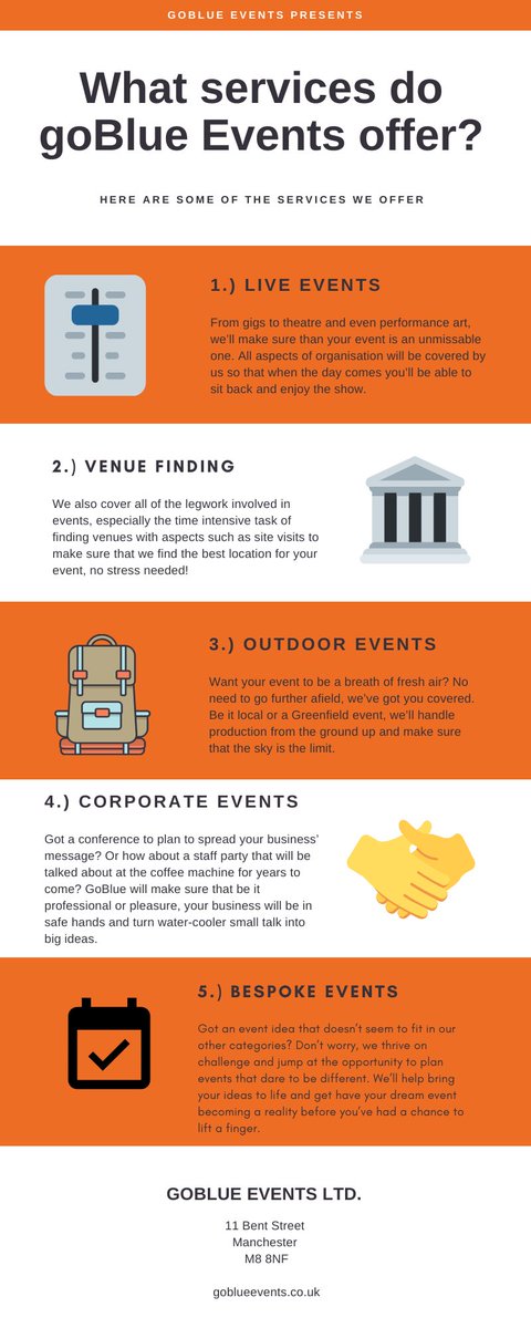 GoblueL's tweet photo. Need to know what services we offer at goBlue Events, well here is a quick overview of them all!  #event #eventprofs #services #venuefinding #outdoorevents #liveevents #corporateevents #bespokeevents https://t.co/q49wC7f2aV