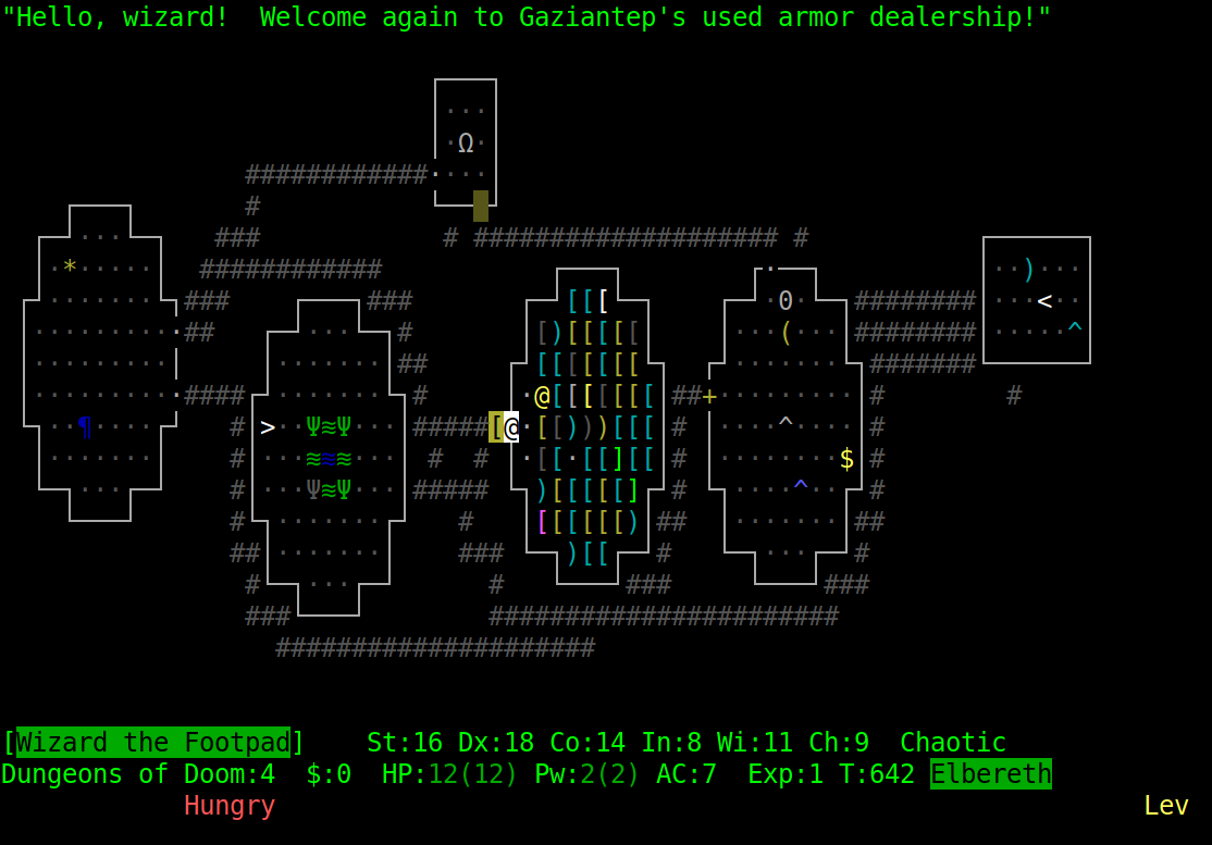 dingir_bhaak's tweet photo. Debbuging the level generator accidentally generates some pretty cool shop layout (possible in a regular game but unfortunately rather unlikely) #UnNetHack #ScreenshotWednesday https://t.co/9jj5ZjkGmr