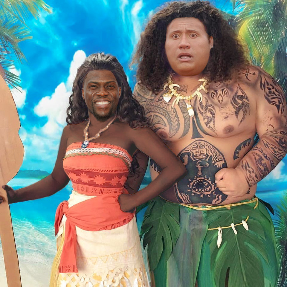 jeffduby's tweet photo. @KevinHart4real @TheRock Found this on reddit. Was not disappointed. #notsorry #Moana #photoshop https://t.co/OjzWqakPcy