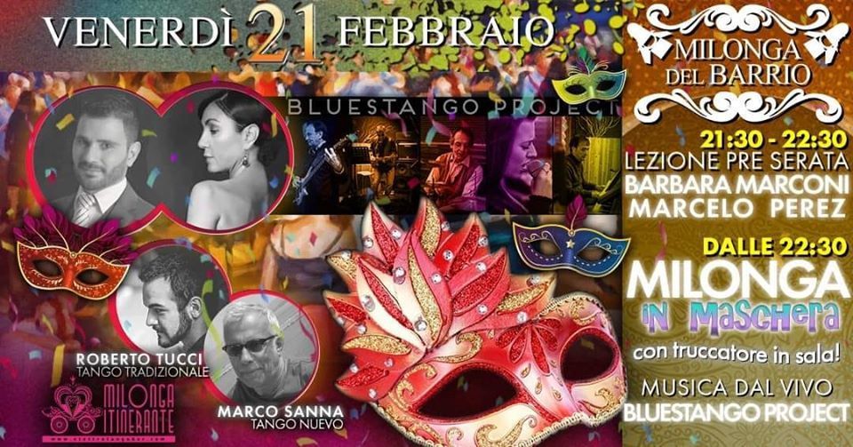 Venerdì 21 febbraio Milonga Speciale di Carnevale con Premi per le più belle maschere al Barrio c/o Club Lanciani elettrotangobar.com/roma-tango-mil…
