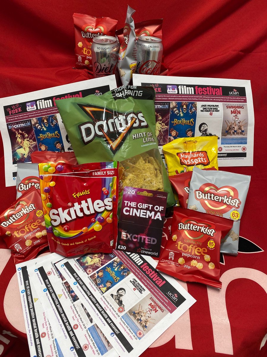 Competition time! To celebrate our 1 in 4 film festival we have a share to win prize! All you have to do is Retweet/ Share this post to be in with a chance to win our Film Hamper!! We will announce the winner during the Festival! #theuclanexperience #unimentalhealthday #UCLan