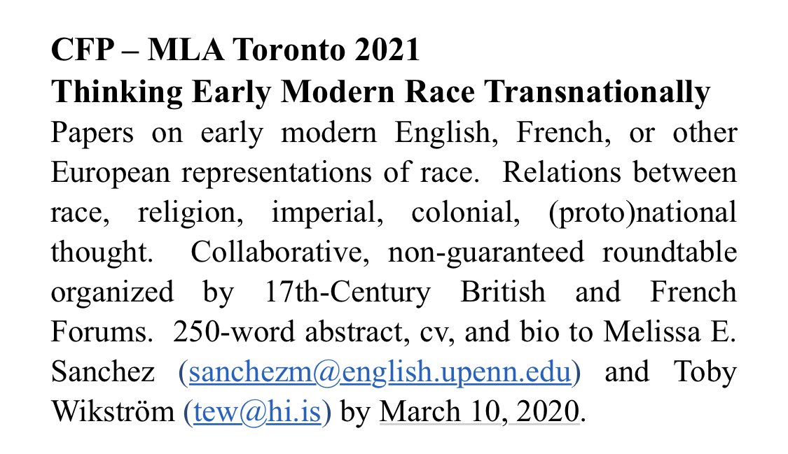 DrDadabhoy's tweet image. Cfp for #MLA2021 #ShakeRace #RaceB4Rsce #AcademicTwitter