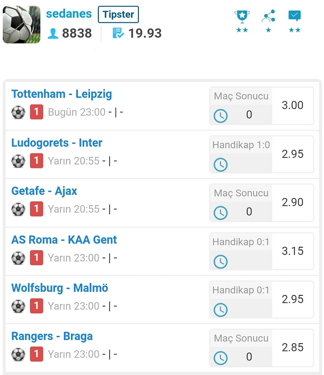 G⁣ÜNÜN EN ÇOK TERCİH EDİLEN KUPONLARINDAN BİRİ💥⠀⠀⠀⠀⠀⠀
⠀⠀⠀⠀⠀⠀
⁣Tipster #sedanes⚽🏆⠀⠀
⠀⠀⠀⠀⠀⠀
#Birebin #BirebinCanli #BirebinBonus #Tipster2020 #İddaaKuponu #Tahmin #Banko #Bahis #Kazan⠀