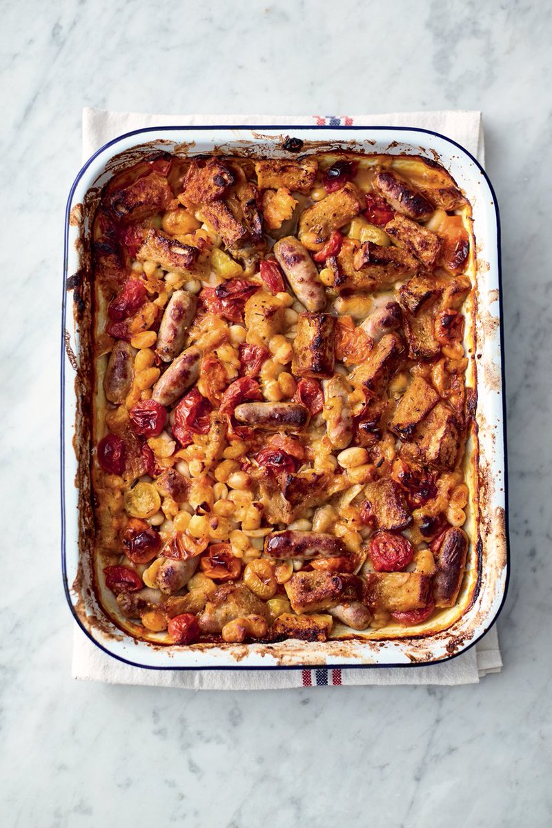 jamieoliver's tweet photo. What do☝️ pan + 🖐️ ingredients make? 😉

Quick &amp; Easy: 
One-pan fabulous fish, p148
Sticky hoisin chicken, p118 
Comforting sausage bake p224 
Harissa chicken traybake p106 

All the recipes on https://t.co/ebASWMp6aF 

 #WednesdayMotivation https://t.co/UVh2fJokUP