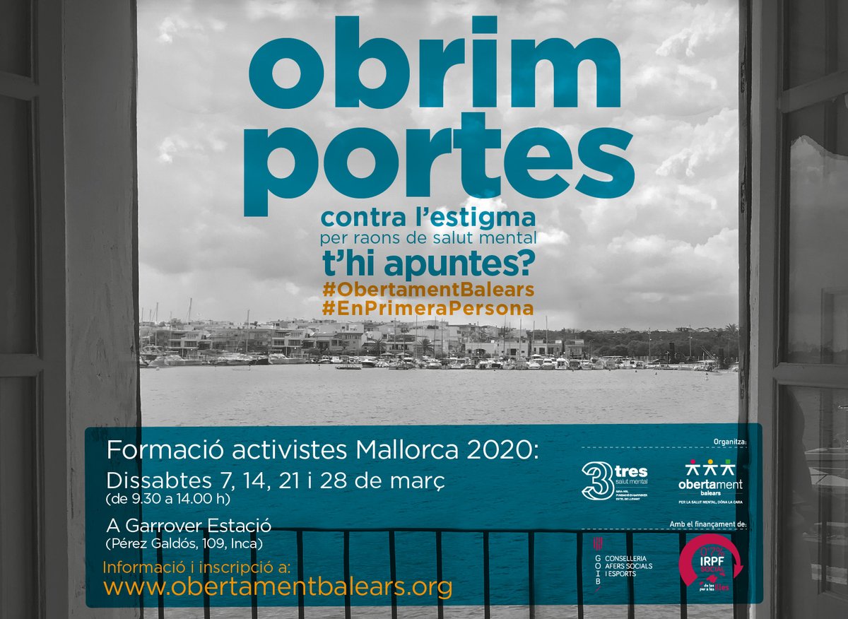 3SalutMental's tweet photo. Març 2020: Nova formació d'activistes d'#ObertamentBalears a Mallorca. Inscripcions obertes! Més info: https://t.co/1nZPkh6bXH
#IRPFSocial #SalutMental #NoEstigma @infosalut @GOIB_Social @OSMIB_IBSalut @EstelDeLlevant @EsGarrover @GIRASOLSalutMen https://t.co/up91aKtq0j