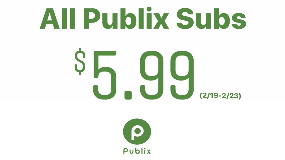 Yes!

🚨 ALL PUBLIX SUBS ARE $5.99 UNTIL SUNDAY 🚨

RT to save a life.
