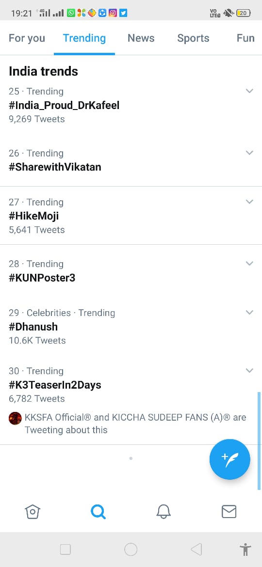 Abhishe47405488's tweet photo. India Trends From Last 3 Days 😎🔥 Only Sudeepians Things😎
Ist Elde Heltiva Twitter Adda Namdu Anta 🔥😎🤙🏻
4Days✓ #4DaysToGoForK3Teaser
3Days✓ #K3TeaserIn3Days
2Days✓ #K3TeaserIn2Days
Get Ready For Tommoro Also Sudeepians 😎🤙🏻 https://t.co/7e4QhBAdaY https://t.co/JLJNHMZyZ9