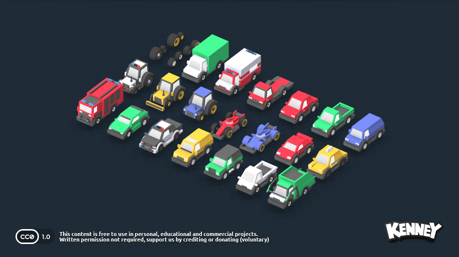 KenneyNL's tweet photo. New #gameassets now available! This free pack includes various cars including a police tractor which should be in every game ever. The models/sprites are public domain and can be used by anyone in anything. https://t.co/WotmbgjP9F (support me by spreading the word!) 🚔🚜#gamedev https://t.co/2hwGw8vCfA