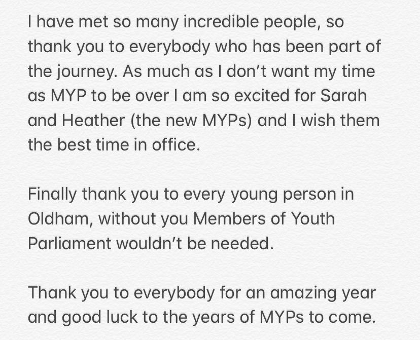 It has been a year that I will never forget!! Thank you to everybody who has supported me on my journey as Member of Youth Parliament❤️ <a href="/OldhamYC/">Oldham Youth Council</a> <a href="/LiamJ_Harris/">liam :)</a>