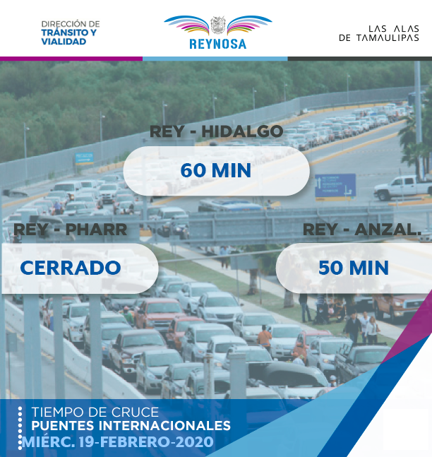 TransitoReynosa's tweet photo. TIEMPOS DE CRUCE EN LOS DIFERENTES PUENTES INTERNACIONALES DE REYNOSA. (08:34 a.m.) https://t.co/VMfbDrOPx6