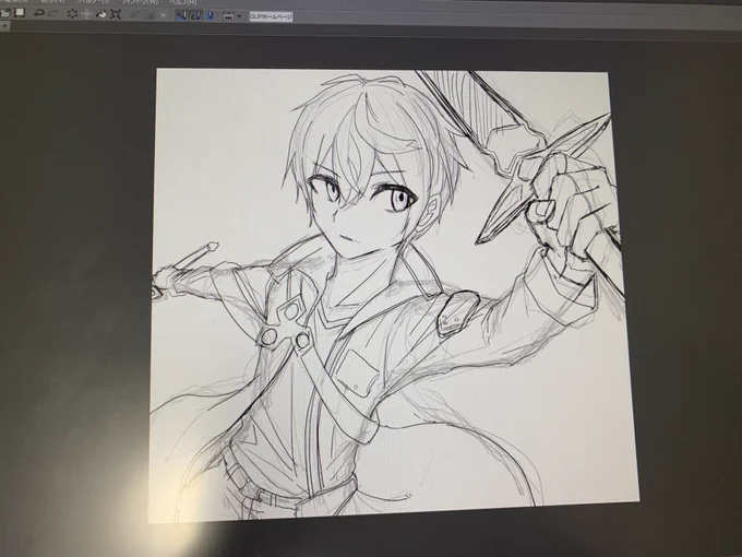 キリト描いてます 