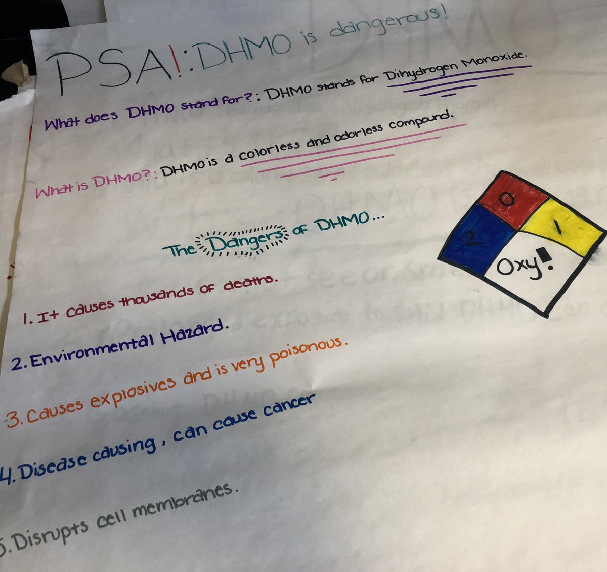SciBeatty's tweet photo. Today we are learning about the dangers of DHMO and the importance of reputable sources! @TeamDeerPark @BCPSSci https://t.co/QoGW85yLQM
