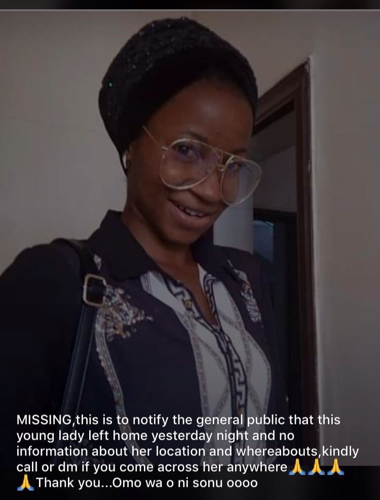 BolanleCole's tweet photo. Missing Missing Missing!!!

She went out on Sunday without her phone but never return to the house, please anyone that sees or has any information about her should please call these numbers, 07033162886   09038048687........Last seen in Ogbomoso. 

It takes 2 seconds to RT. https://t.co/3kdJ99M26b