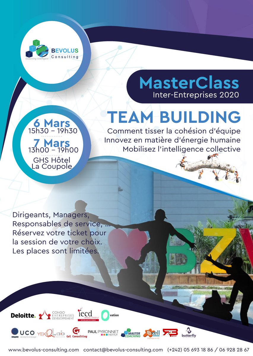 albanbesse's tweet photo. #MasterClass_Inter-Entreprises, du 06 au 07 mars 2020, au GHS hôtel la Coupole à Brazzaville 
#Ateliers de #coaching 
Prenez vite votre Ticket 
☎: +242 06 928 28 67 et +242 05 693 18 86 
📧: contact@bevolus-consulting.com 
#Bevolus #DeloitteCongo #IECD https://t.co/lhK86tAV7y