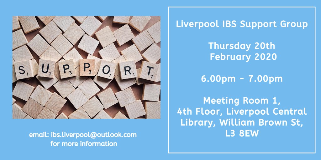 IBSLiverpool's tweet photo. Our monthly IBS Support Group is meeting tomorrow at @LpoolCentralLib We'll be sharing our #IBS experiences and exchanging any tips for how we manage the condition. If you want more information on the group please just drop me an email. @IBSnetwork #support #Liverpool https://t.co/0v5idP7714