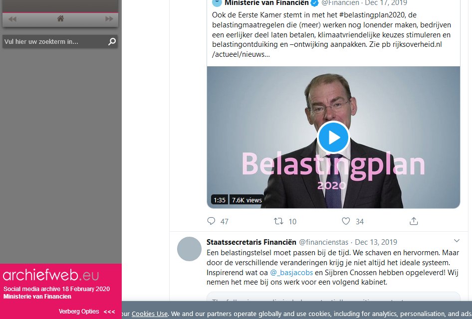 Alles over mijn werkzaamheden als staatssecretaris van <a href="/Financien/">Ministerie van Financiën</a> in de periode oktober 2017 - december 2019 is online gearchiveerd.

Tip: Het online archief is alleen optimaal te bekijken op een PC op een Mozilla Firefox of Chrome browser.
smd01.archiefweb.eu/?client=minfin…