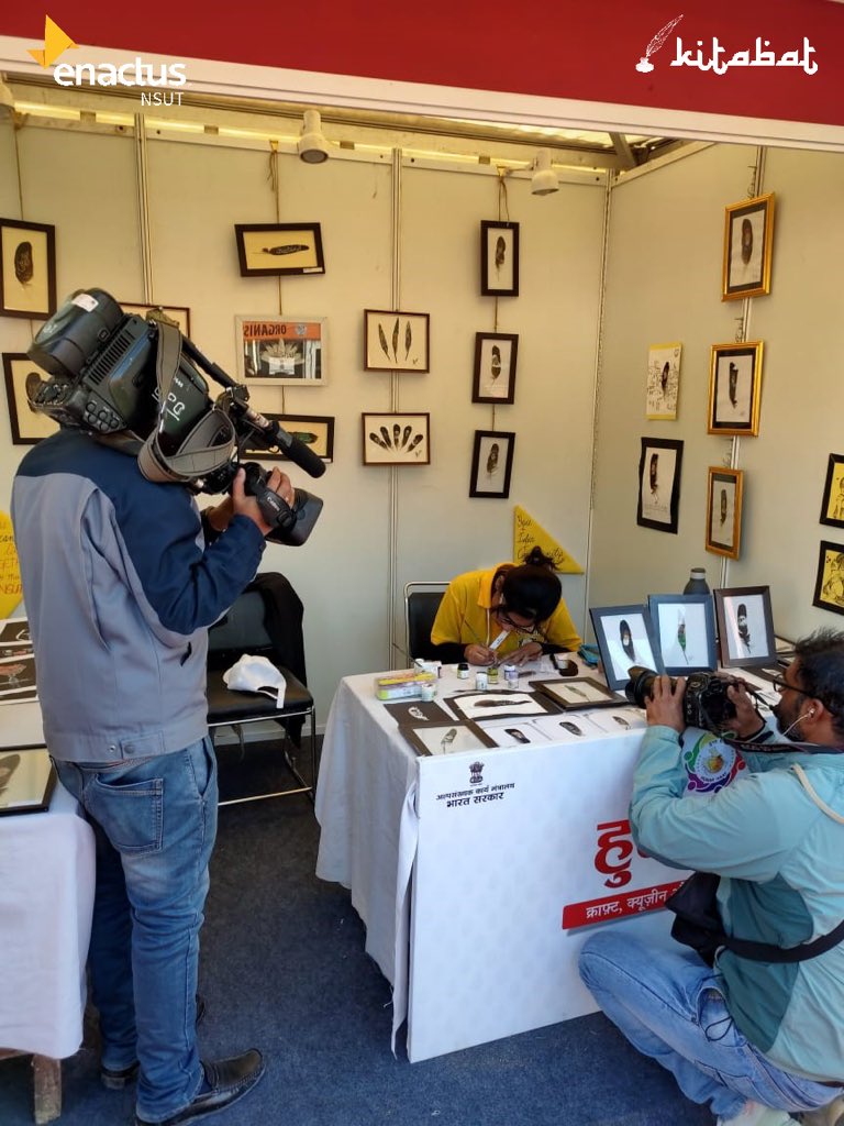 EnactusNSUT's tweet photo. PM Narendra Modi visited Kitabats’ stall today and appreciated our dedication towards uplifting the artform of Urdu Calligraphy. He encouraged our artist, Afreen Khan and Project Kitabat, and wished that we stay motivated and overcome the challenges towards reaching our goal. https://t.co/FVWv58Q7De