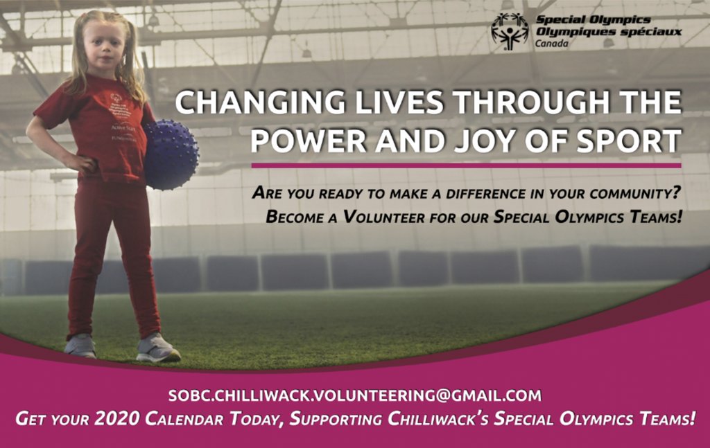 whatsonchwk's tweet photo. Changing lives through the power of Joy and Sport.

Chilliwack's Special Olympic teams are looking for volunteers! Send an email to: sobc.chilliwack.volunteering@gmail.com to get on the path towards making a difference in your community https://t.co/hZUZLheLZg