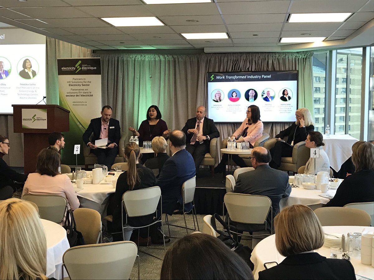 _Matt_Wayland's tweet photo. Listening to the “Work Transformed Industry Panel” at the @electricityHR  Awards of Excellence session. The electricity industry is facing unprecedented change, what impact will it have on work, training &amp; our future? #AwardsOfExcellence #IBEW #canlab https://t.co/0V3kZk0dKI