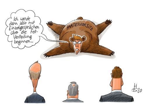 Am Ende sieht das noch so aus wie im Film <a href="/RevenantMovie/">#TheRevenant</a> 😂 

(c) Heiko Sakurai sakurai-cartoons.de
____________________________________________
#Parteivorsitz #CDU #Spahn #Merz