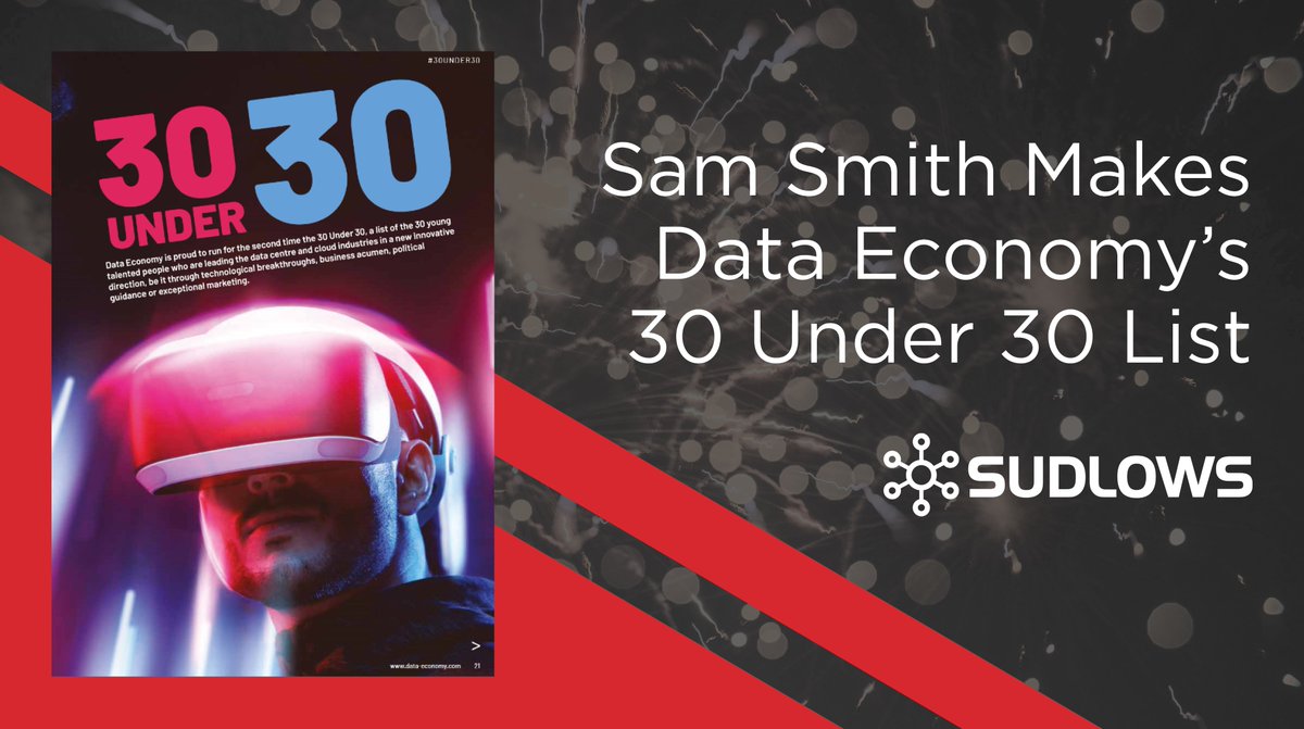 Congratulations to Sudlows’ Senior Technical Manager, Sam Smith who has been named in the <a href="/dataeconomy/">Data Economy</a> 30 under 30, a list of young, talented people from the data centre industry bit.ly/37JiMCy
