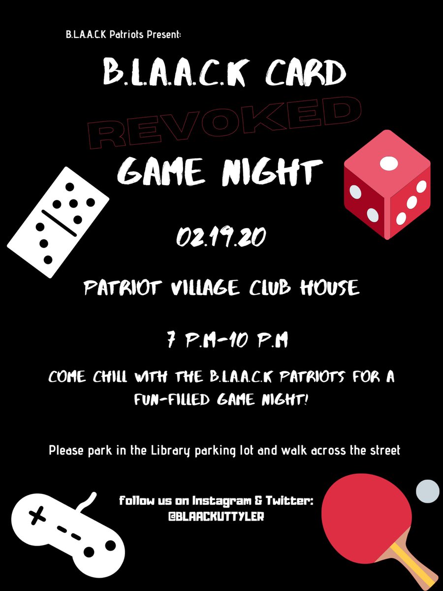 blaackuttyler's tweet photo. if you missed lastnight movie night  come out tonight for our game night blaack card revoked &amp; your not gonna wanna miss this 🥳🕹🥳 https://t.co/F4e91U7C4H