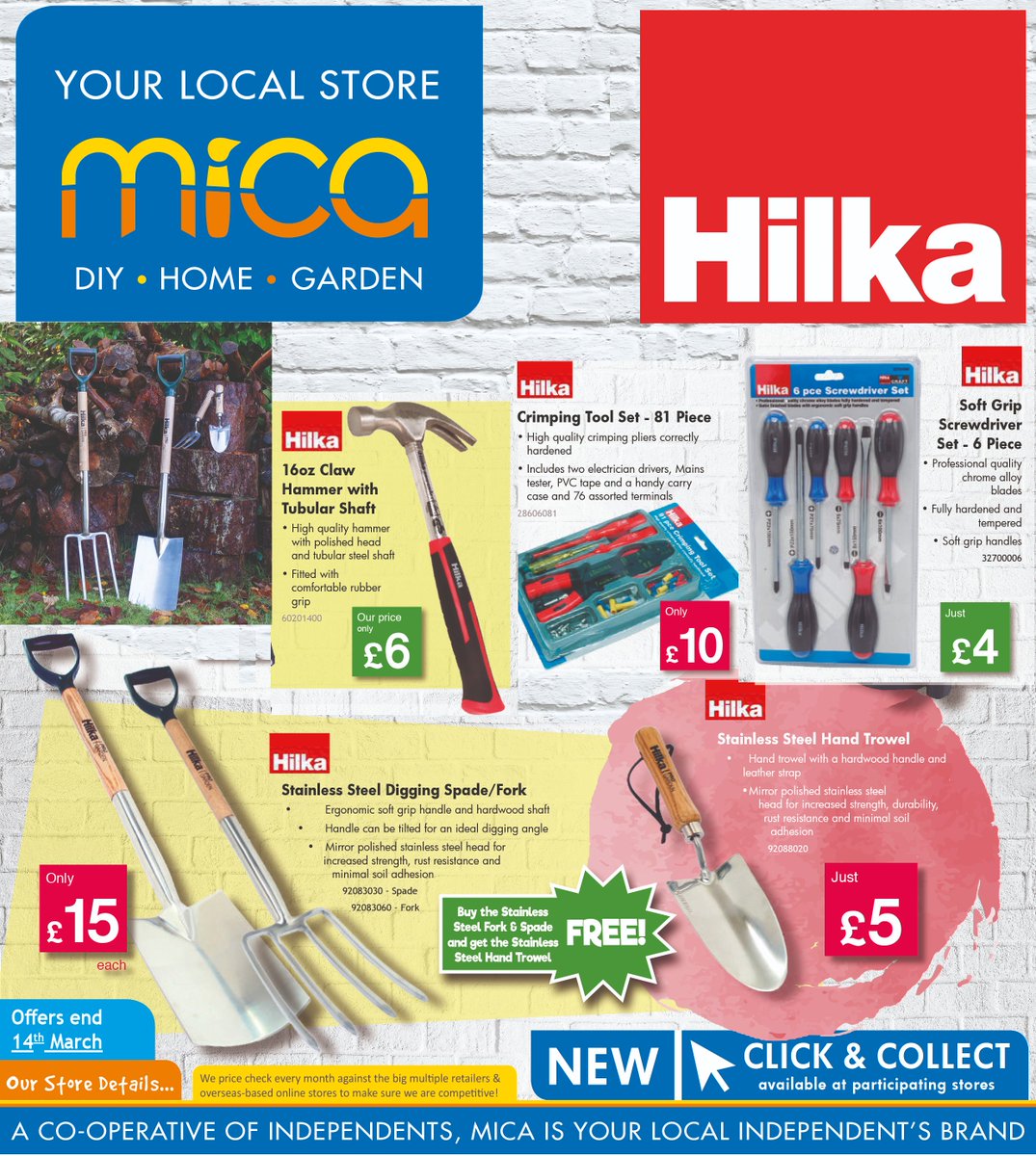 HilkaTools's tweet photo. Be sure to check out your nearest @micahardware this month as they have a range of Hilka items on promotion. Mica are a co-operative of independents DIY retailers in the UK. You can find your local via their website: https://t.co/d6KesxbNS1 #Tools #DIY #BigTool #BestTools https://t.co/luUCuJF0aH