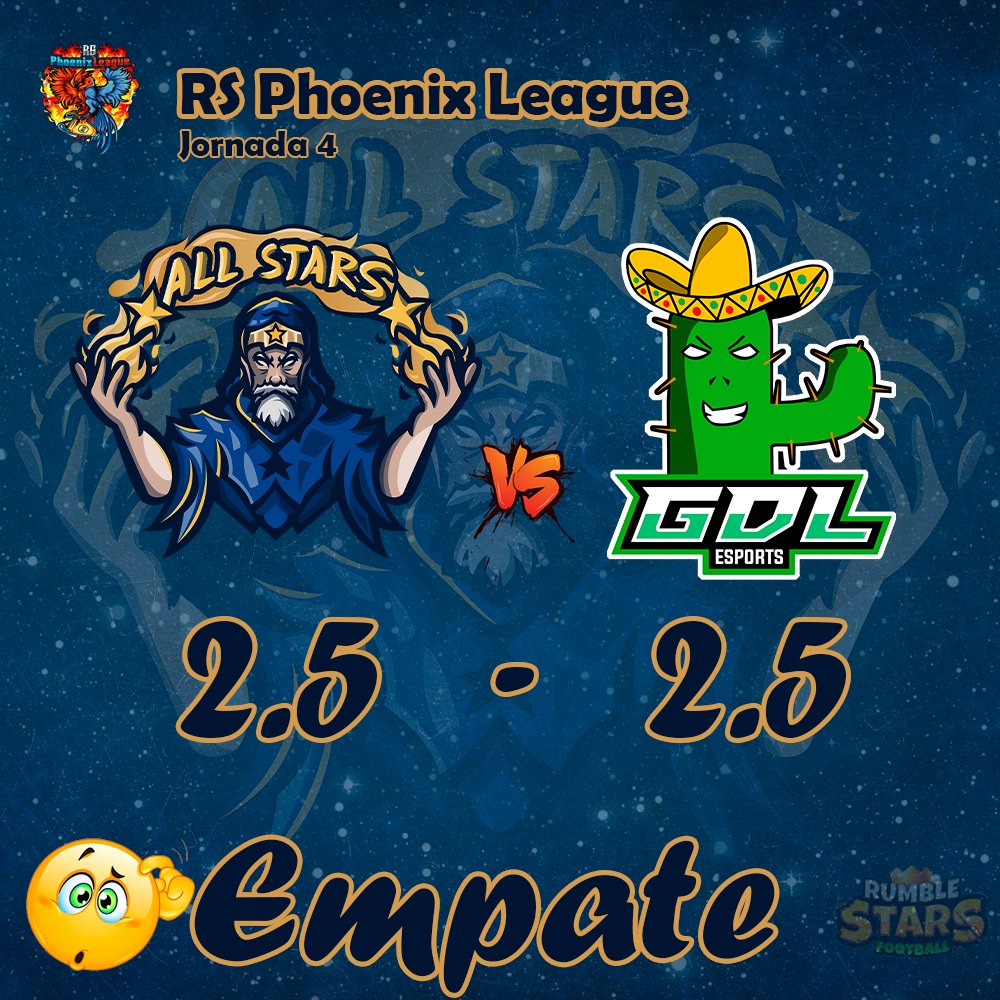 Finalizada la cuarta jornada de la <a href="/RPhoenixleague/">RS PhoenixLeague</a> y después de conseguir un meritorio empate contra el equipo revelación @GDL_eSports seguiremos trabajando para volver lo antes posible a la senda de la victoria.....

.... Y que vengan 💪🤙⚽️
#GoAS