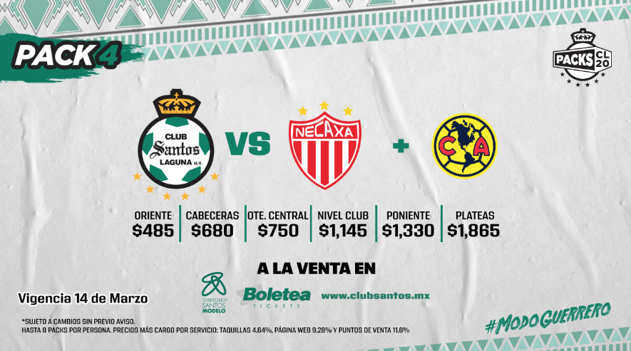 TSMoficial's tweet image. Con #Pack4 adelántate a la venta libre vs @ClubAmerica 👍
Disponible en Centros de venta @BoleteaMx
 y clubsantos.boletea.com.mx
➡️Venta libre inicia 30 de marzo.