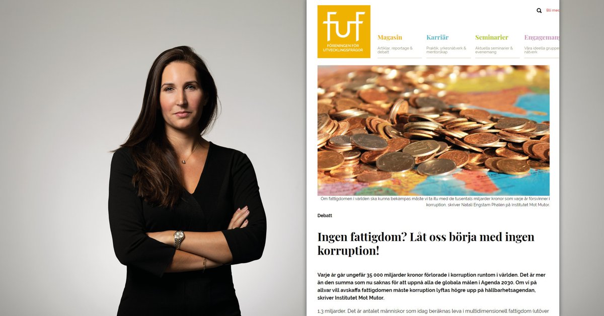 imm_mutor's tweet photo. I en debattartikel på Föreningen för Utvecklingsfrågors hemsida skriver IMM:s generalsekreterare Natali Engstam Phalén om kopplingen mellan korruption och fattigdom och varför antikorruption borde lyftas högre upp på hållbarhetsagendan. Läs mer: https://t.co/9vOiU544JY https://t.co/aSqaMSDS9D