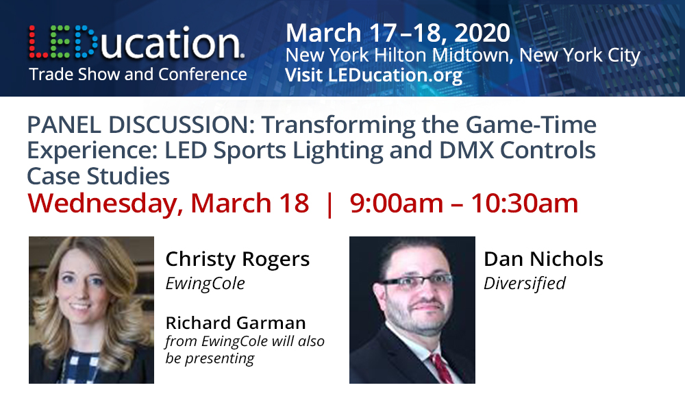 LEDucationNYC's tweet photo. #LEDucation2020 PRESENTATION HIGHLIGHT - https://t.co/BbyA5qCgYp Learn of DMX control system design and critical decisions that must be made for a successful LED sports lighting and control system. #lightingdesign #DMXControls #stadiumlighting #SportsLighting https://t.co/DpZkXzqvuC