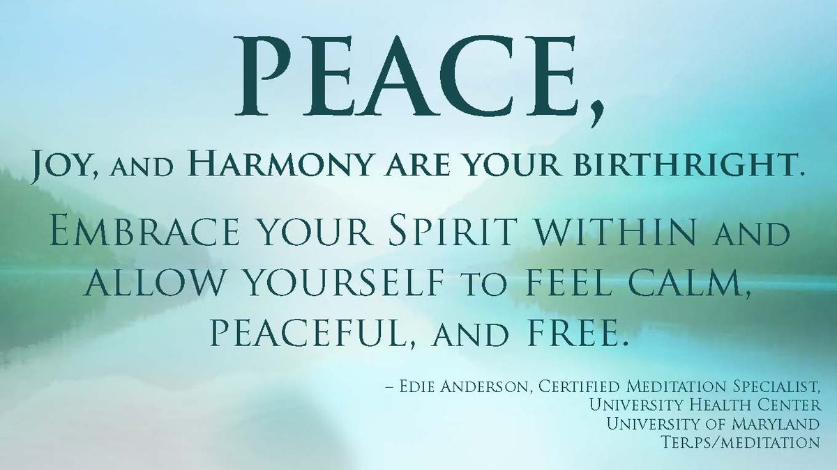 HPWS_UMD's tweet photo. Find your peace tomorrow morning for our FREE group meditation in the Health Center! It'll take place from 10:30 - 11:30am in room 2118B. There will also be another session tomorrow, Friday 2/19 from 4 - 5 pm. For more information  visit https://t.co/5WL8JbCppv @UMDHealthCenter https://t.co/mzWe6infFf