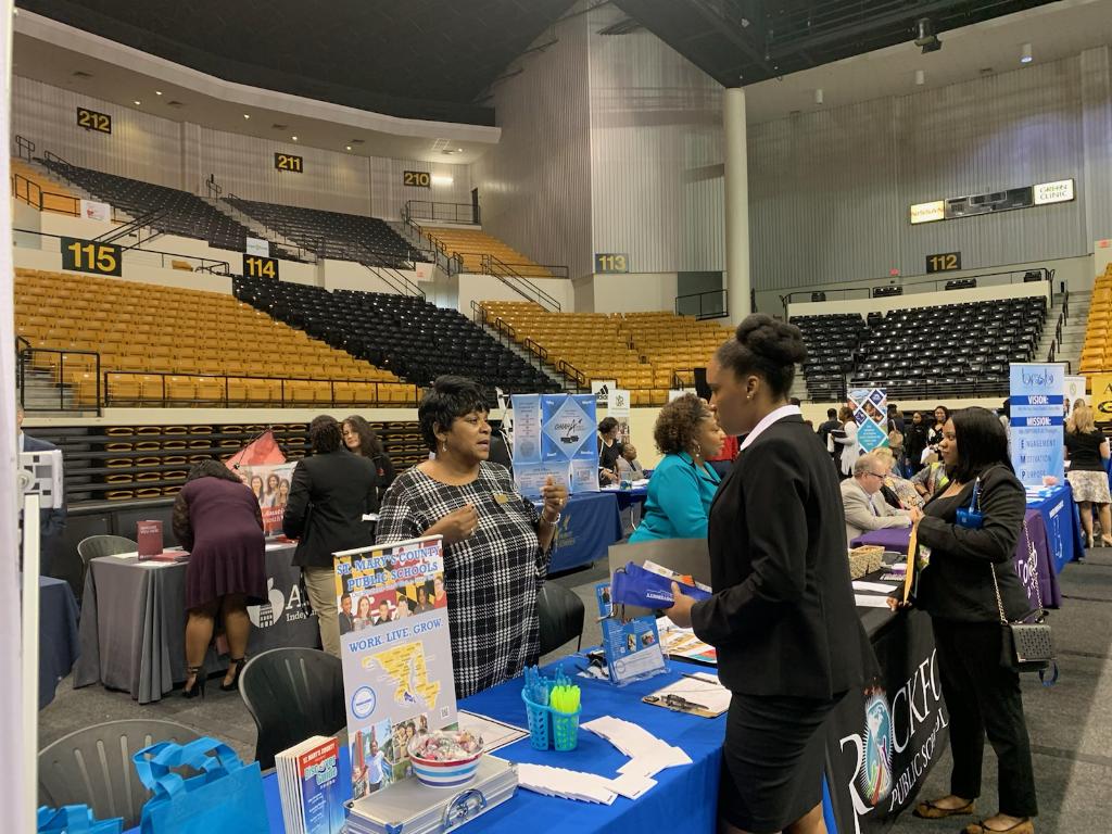 smcpshr's tweet photo. Dr. Adams visits with students @Grambling1901 to share with them the wonderful opportunities for employment @SMCPS_MD. #starsearch2020 https://t.co/RKrxnRNqJj