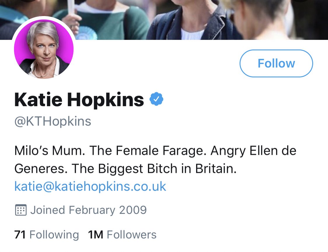 NHSMillion's tweet photo. Every time we see Katie Hopkins talking about the NHS we are reminded that she has over a million followers while we have just 500,000.

Please follow and RT to help put things right and show your support for the NHS - it really does mean a lot. https://t.co/eRYTbXb1zy