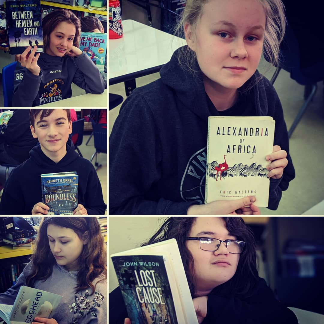 manitouapril's tweet photo. #IReadCanadian is awesome to celebrate Canadian 🇨🇦 talent in literature! @EricRWalters @CarolinePignat @kennethoppel are a few of our favourites! #RainbowDSB #LittleCurrentPS https://t.co/XUvVz41OgS