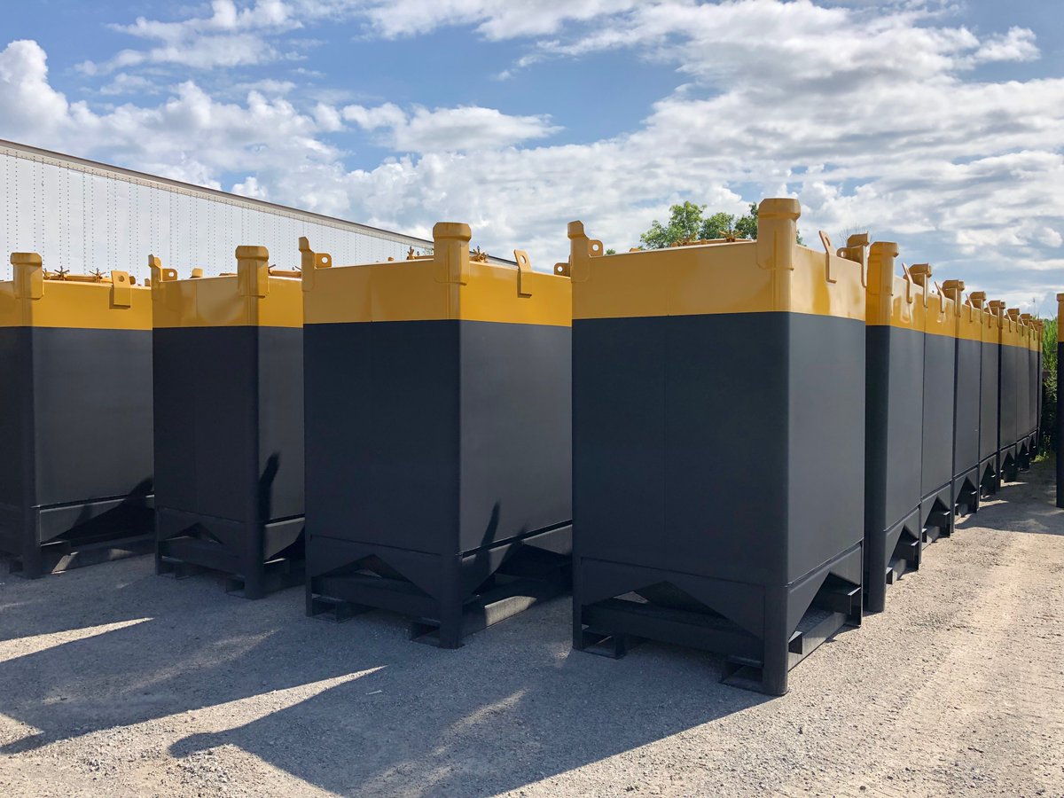 stelfab's tweet photo. IBC Catalyst Bins #hooverferguson #drychemical #ibc #uncertified #transportcanada #steelcontainers #catalystbin #slidegate https://t.co/evvz1IeZgO