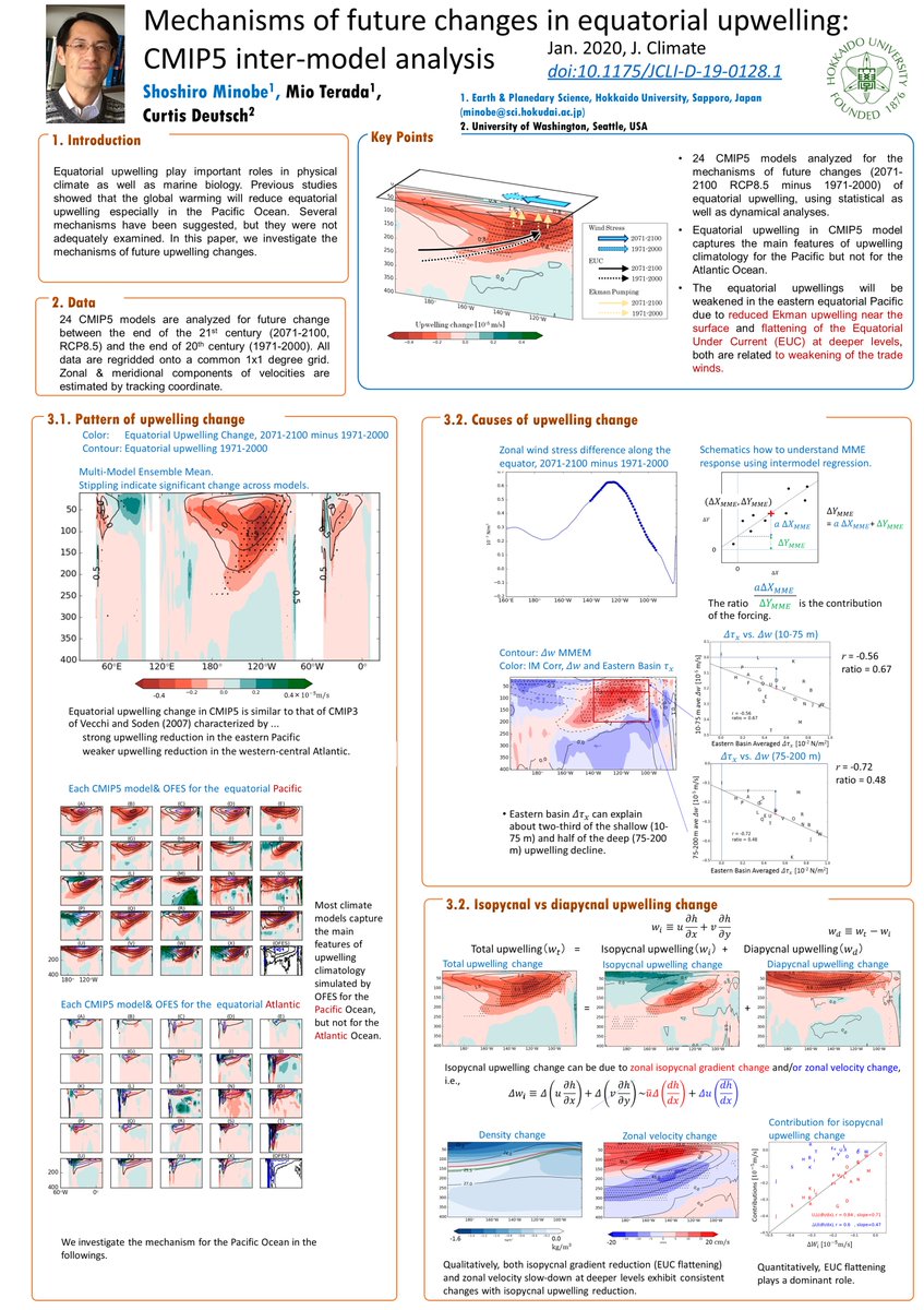ShoMinobe's tweet image. I will have poster today at #OSM2020 for mechanisms of future equatorial upwelling change (poster no 2731). If you are interested, please come or check the poster below. This is just published in J. Climate doi:10.1175/JCLI-D-19-0128.1