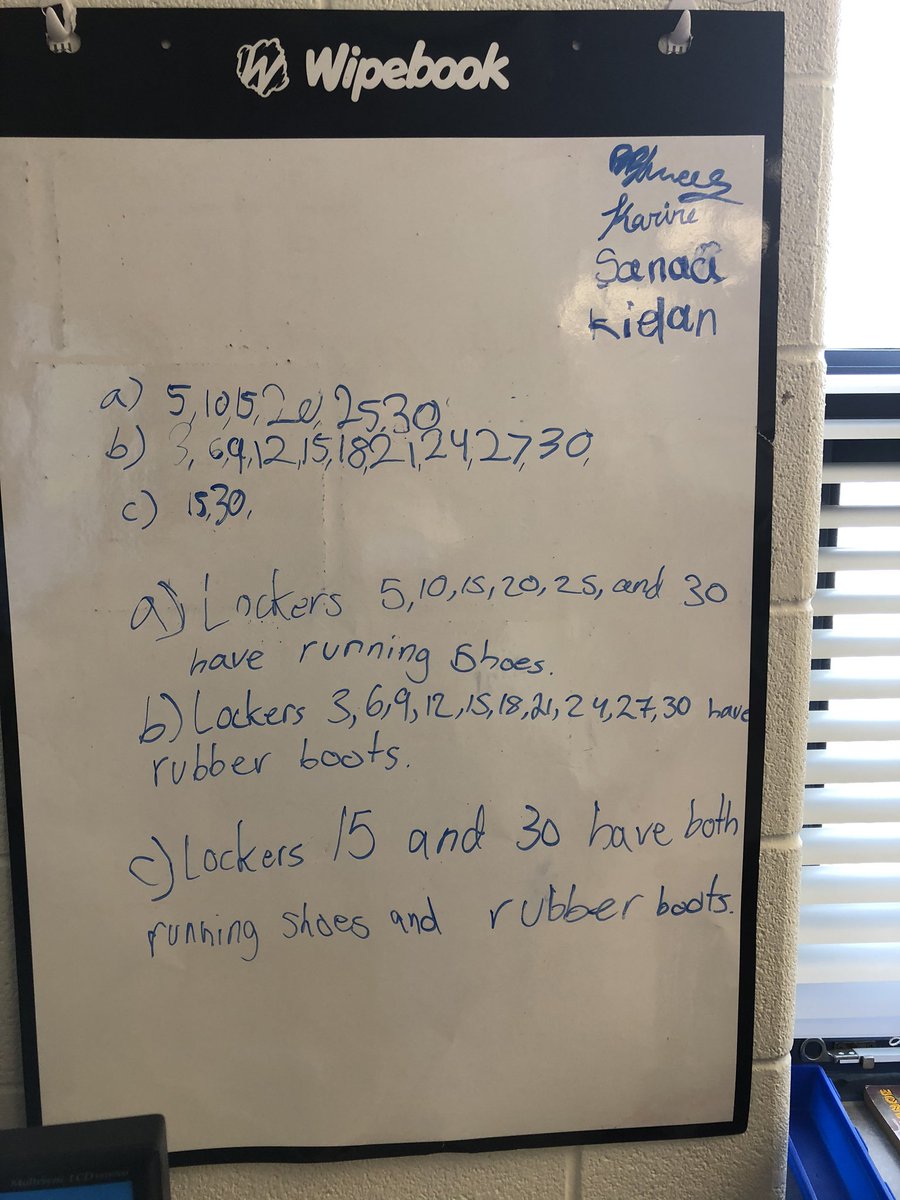 Today in math, we worked together to solve word problems by identifying multiples of whole numbers and finding common multiples.