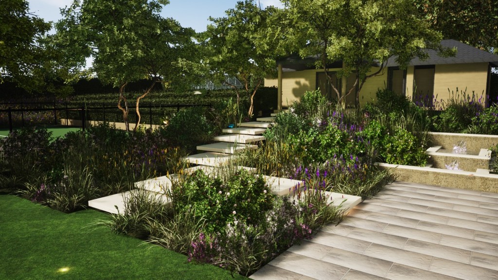 Gardens in progress: Crondall garden for Entertaining, Tennis and Bees pclandscapes.co.uk/gardens-in-pro…