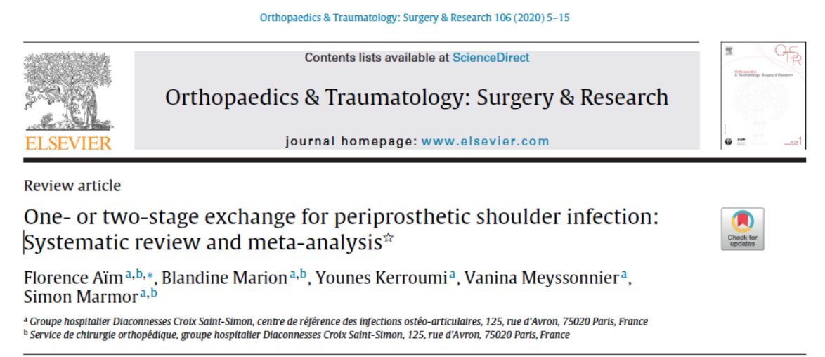 sofcot_ortho's tweet photo. 📰 L'ARTICLE DU MOIS
Merci à la Rédaction des revues @OTSRJournal et + particulièrement Alexandre Hardy et Henri Migaud.
Références:
One-or two-stage exchange for periprosthetic #shoulder infection: Systematic review and meta-analysis. 
https://t.co/XWDia2cIES https://t.co/YwTcBp6tuD