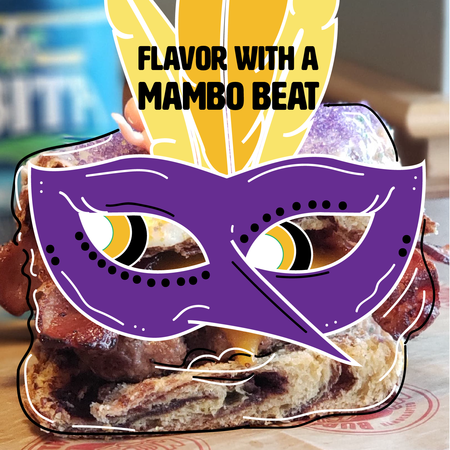 Yeah...we know it’s pretty ridiculous, but it’s Mardi Gras (AND IT'S DARN DELICIOUS). The Mardi Gras Mambo burger is coming in hot Friday for a limited time! Hurry in early. <a href="/JayDucote/">Jay Ducote</a> <a href="/calandrosmkt/">Calandro's Supermarket</a>  🎭