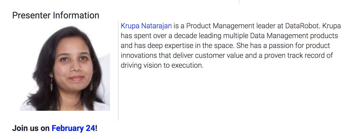 DataRobot's tweet photo. Data scientists spend over 80% of their time collecting, cleansing, and preparing data for #machinelearning. That's a lot of time. Too much time, we think. Ask Krupa Natarajan all of your #dataprep questions on the #DataRobotCommunity on Feb. 24th: https://t.co/e6QegYuMTu @Paxata https://t.co/OFOdoah35Y