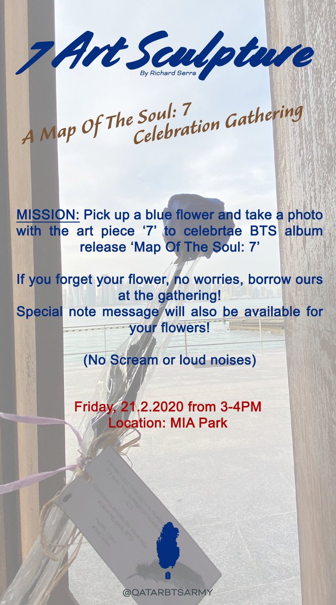 Á´®á´± Bts Qatar On Twitter In Qatar There S A Public Art Sculpture Known As 7 Bts Album Title Is Also 7 This Friday At 3pm Join Us For Bts Map Of