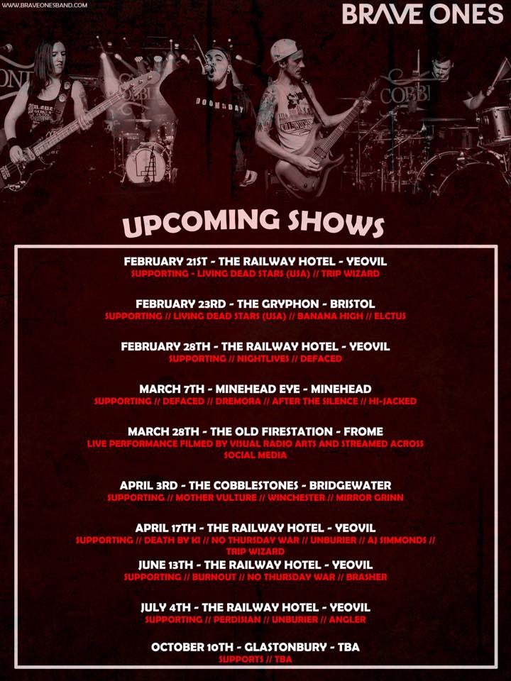 Upcoming gigs 🤘 More to announce soon. #braveones #band #gigs #livemusic #originalmusic #hardrock