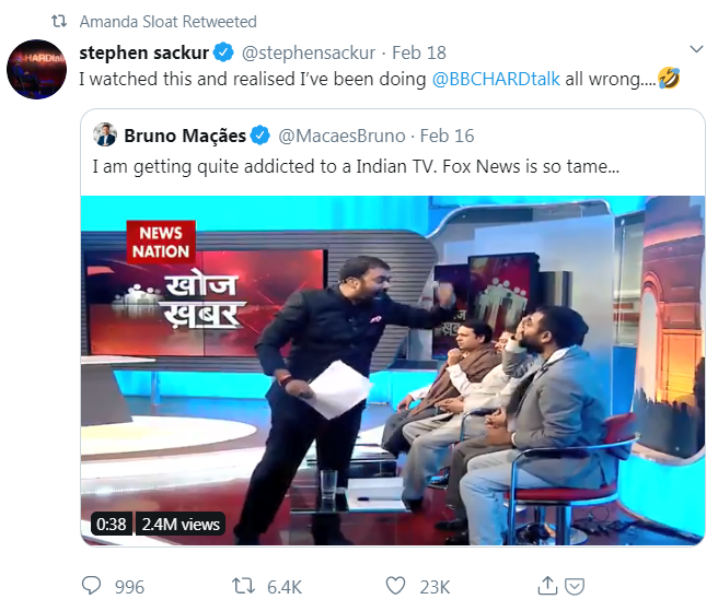 ishaantharoor's tweet photo. The problem with so many folks laughing from afar about the hysterics of Indian cable news is how deeply unfunny its effect has been for Indian democracy and society https://t.co/n0TuvInTpf
