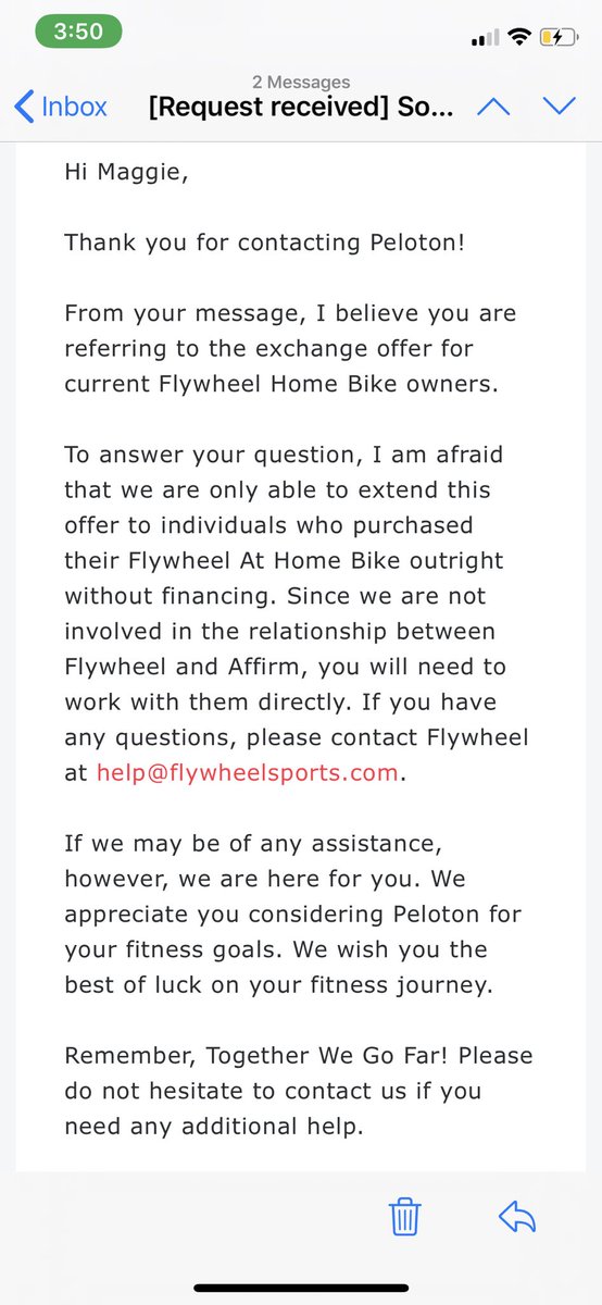 MaggieFair_PR's tweet photo. @jpodnos @ohcourtnay @nattgarun @Flywheel I reached out to Peloton about it https://t.co/gmVpOfMGTg
